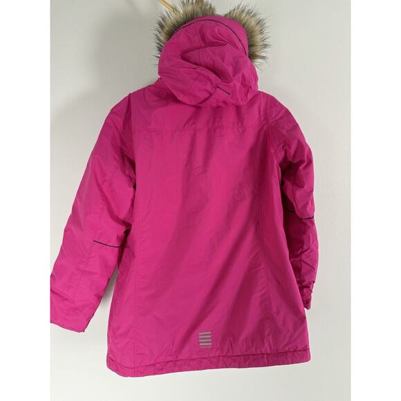 Lands' End Kids Grow-a-longs Jacket Coat L / 14 Pink Parka Fur Trimmed Hooded - Picture 2 of 11